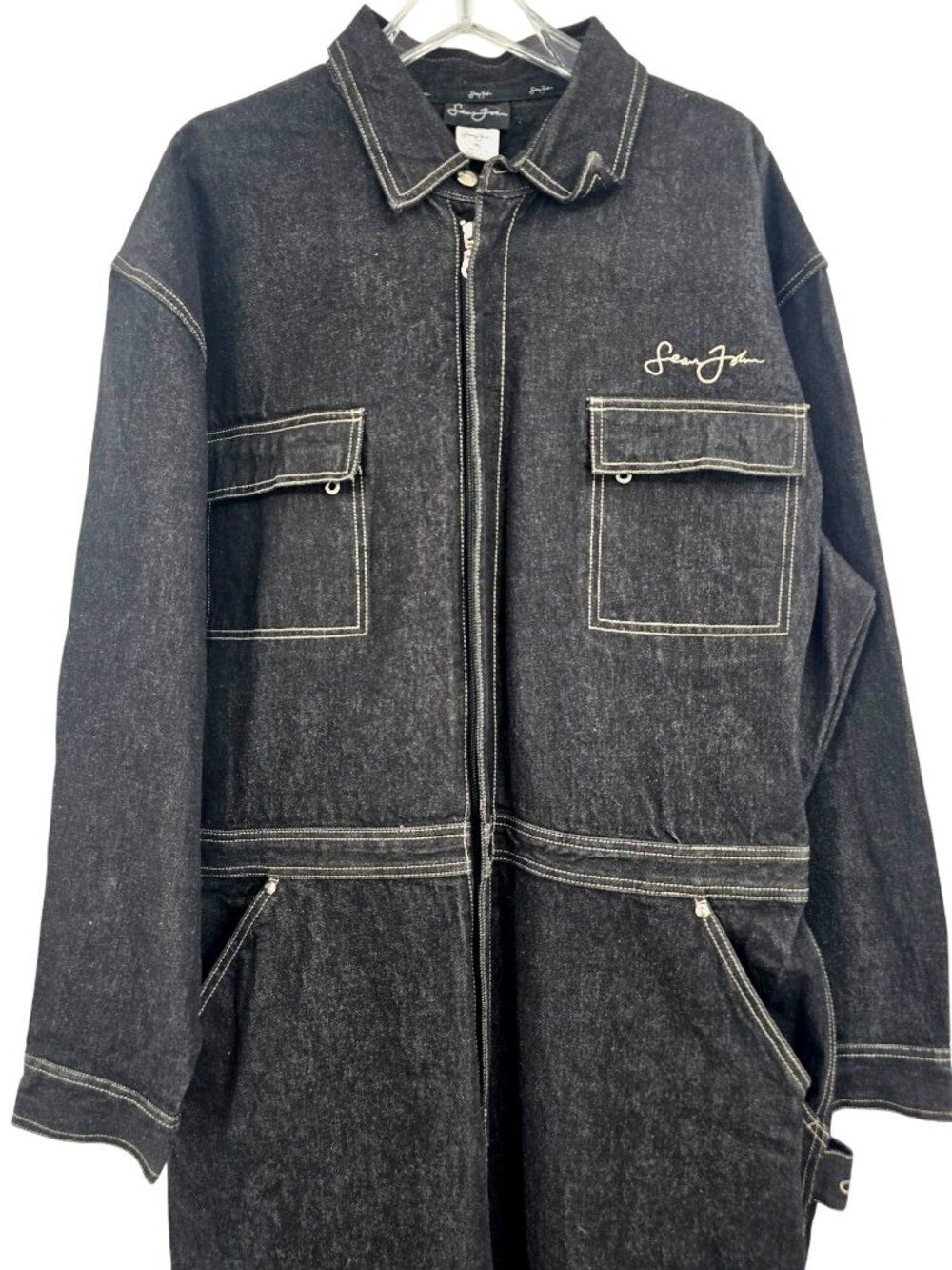 Sean John Dark Blue Denim Full-Zip Coverall Jumpsuit XL